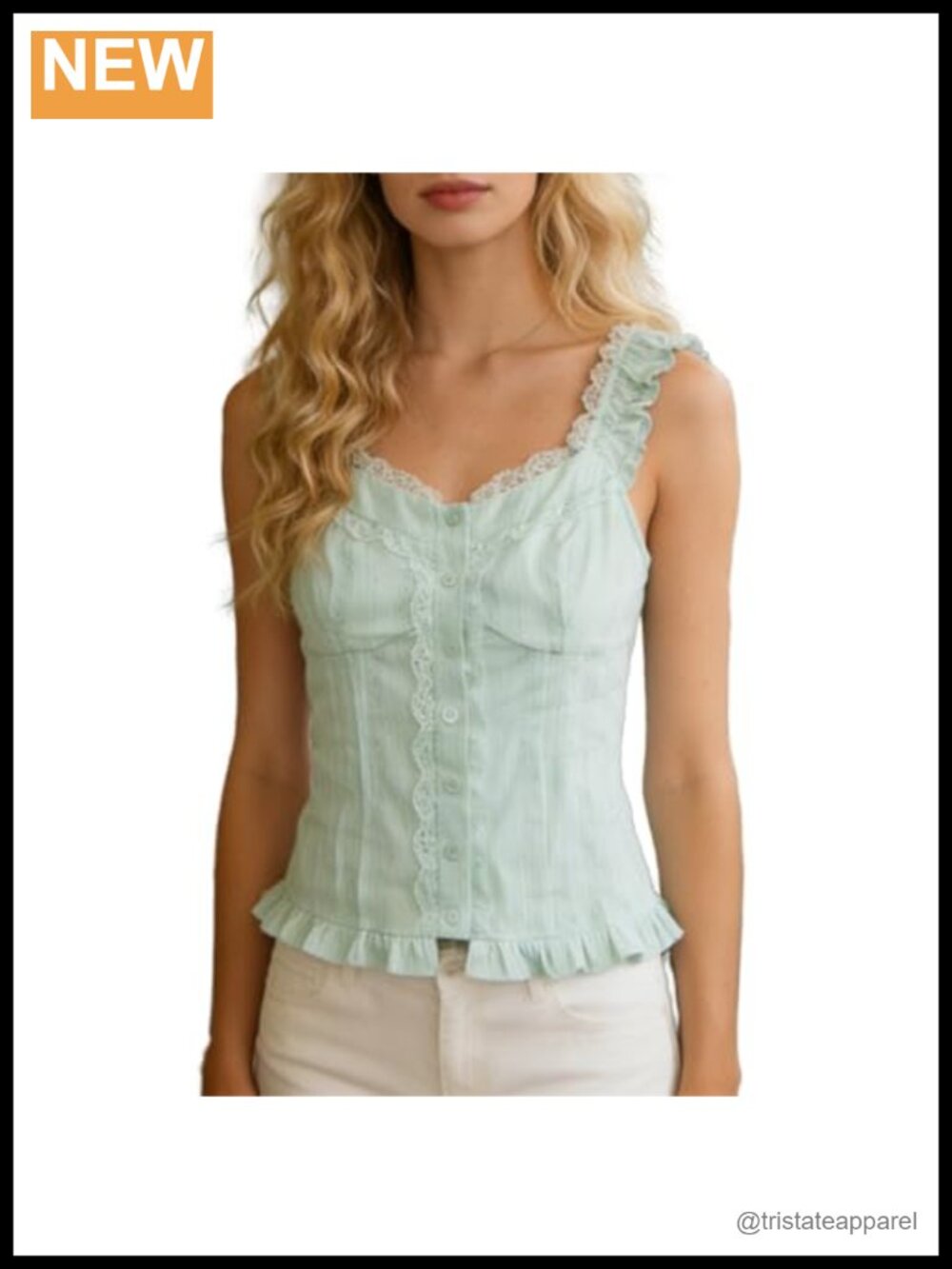 Lace Button Front Cami Tank Top Y2K Fairy Coquette Smocked Ruffle
